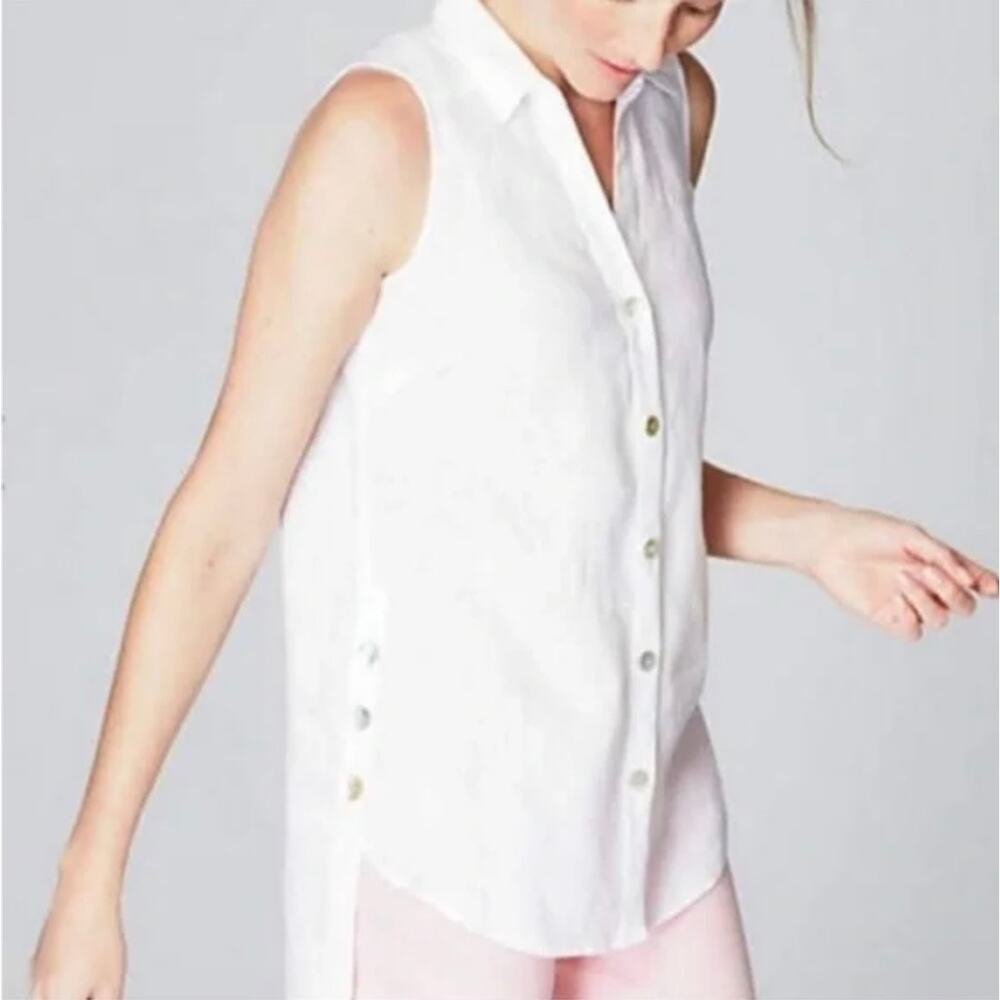 J Jill 100%‎ Love Linen Sleeveless Blouse White Size Medium Collared Tank Vest